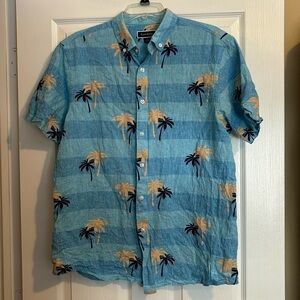 Club Room men’s blue linen blend button down tropical print shirt size large